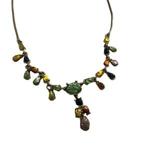 Elegant Fabulous Multicolour Gemstone Gold Toned Clasp Necklace